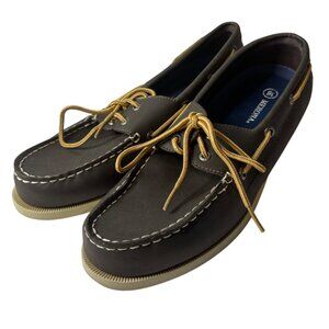 Merona Mens Brown Boat Shoes Size 9.5 Classic Moc Toe Rubber Sole Nautical Prepp